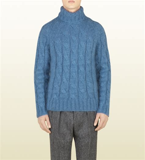 gucci turtleneck zip sweater blue